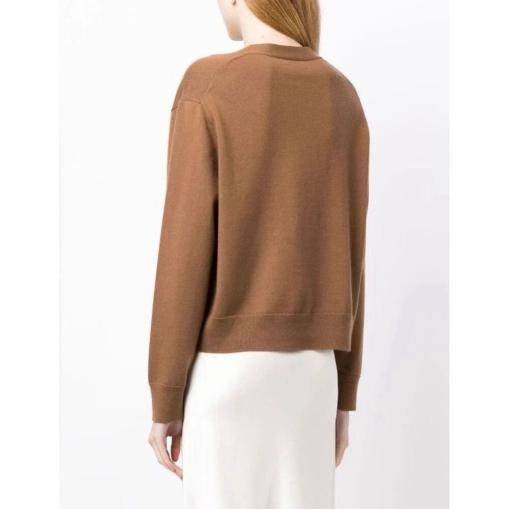 Vince Wool + Cashmere V-Neck Knit High Button Cardigan in Mink Brown Size M - Picture 11 of 12